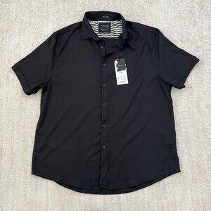 NWT Denim & Flower Short Sleeve Black Button Up Shirt Top XL Two Way Stretch